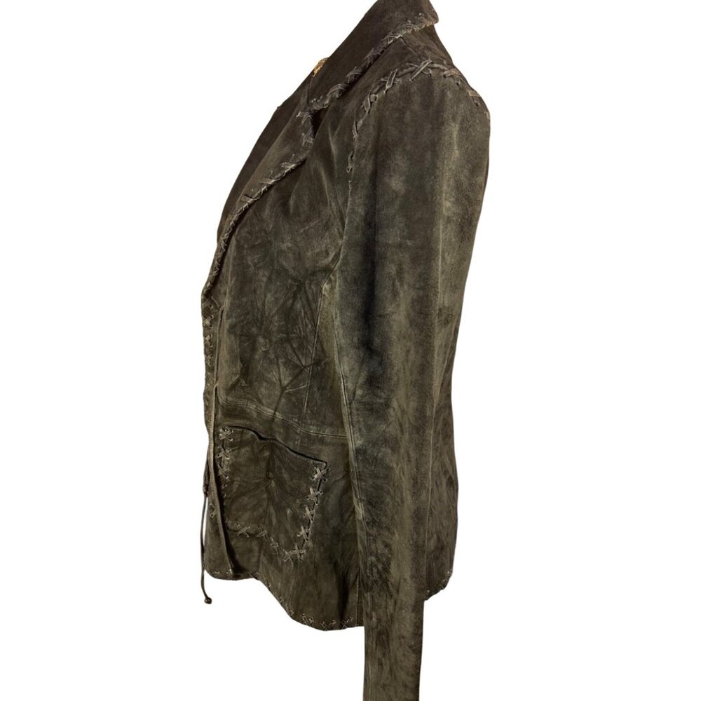 Vtg Black Suede Jacket For Joseph, M Handcrafted Look Lace-Up Front Tailored Fit - Picture 6 of 14